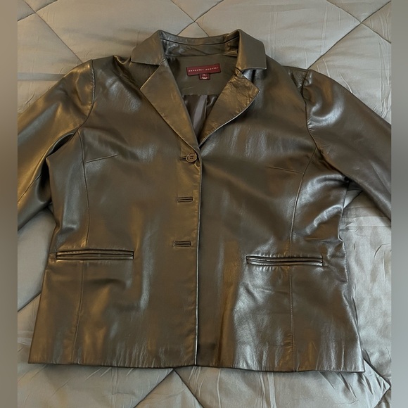 GENUINE LEATHER Brown MARGARET GODFREY Women's Vintage 3-Button Jacket. Size: XL - Picture 2 of 13